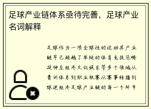 足球产业链体系亟待完善，足球产业名词解释
